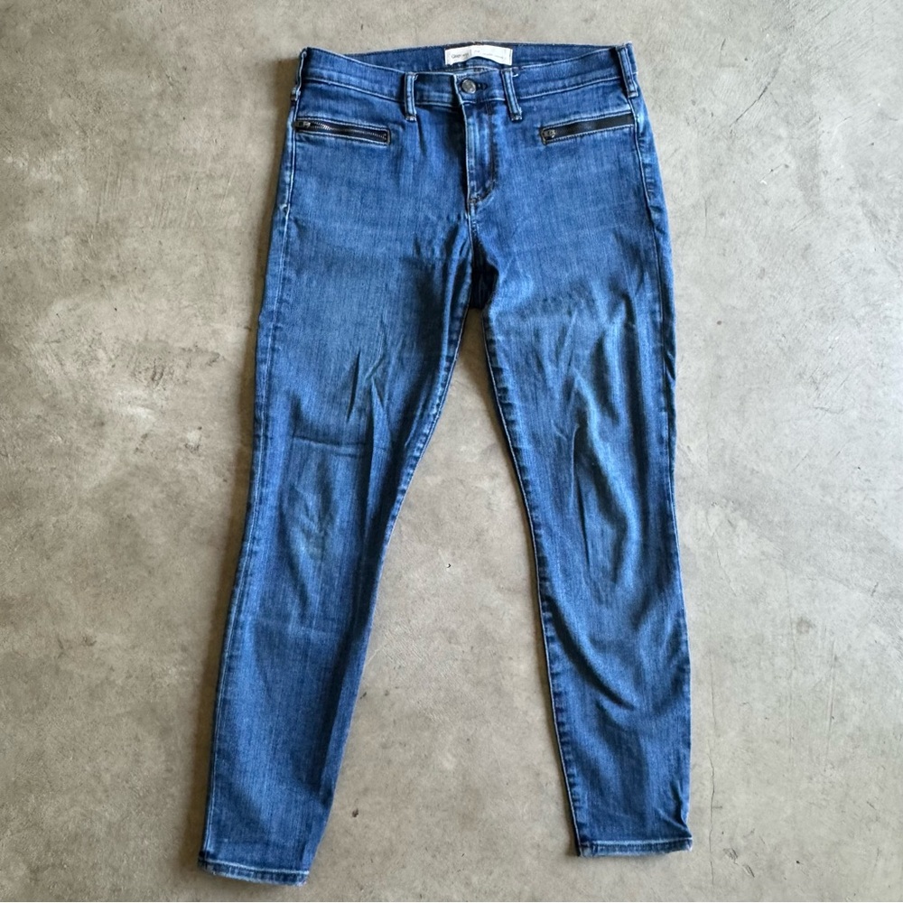GAP "True Skinny Ankle" Bright Blue Straight Leg Jeans w/ Zip Front Pockets 29R
